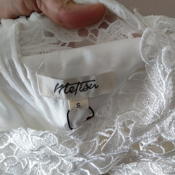 NWOT Metisu White Cut Out Lace Midi Flare Dress - Picture 8 of 8